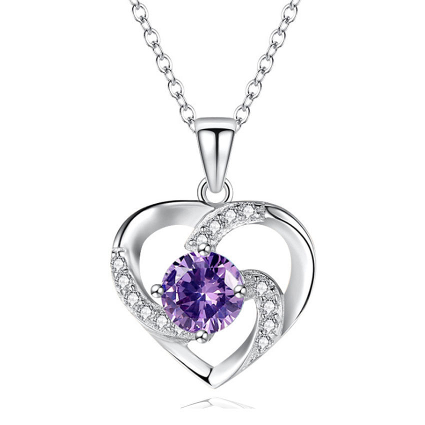 Fashion Lady Heart Pendant Plated 925 Silver Necklace Jewelry