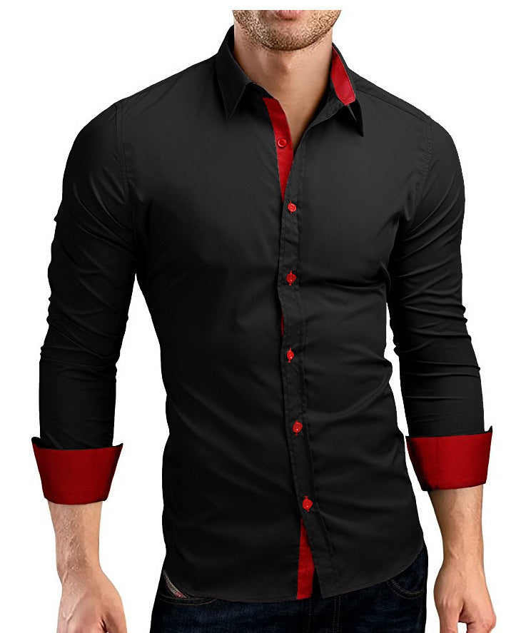 Business Men's Long-sleeved Shirt, Slim Fit, Colorful Buttons, Lapel, Mens