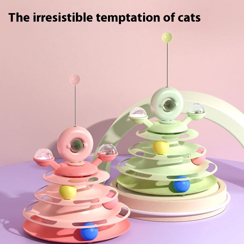 4 Levels Cat Toy Tower Turntable Roller Balls Toys Interactive Intelligence Pets Toys Training Track Puzzle Funny Games Accessories Pet Products