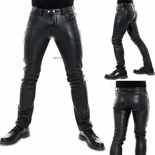 2022wish Amazon European And American Solid Color PU Elastic Leisure Men Leather Pants