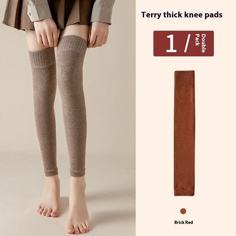 Fleece-lined Extra Thick Fluffy Loop Long Knee Pad Foot Sock