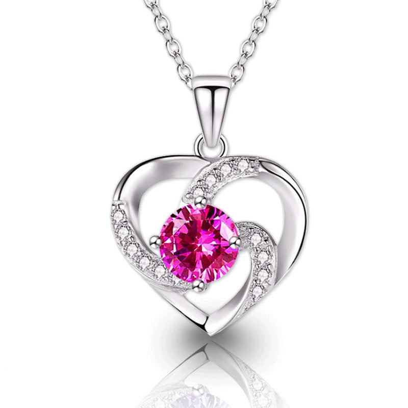 Fashion Lady Heart Pendant Plated 925 Silver Necklace Jewelry