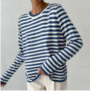 New Knitted Striped Long Sleeved Sweater Versatile Pullover Tops Womens Clothing