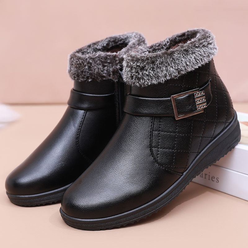 Cotton Plus Velvet Warm Booties Flat Leather Shoes