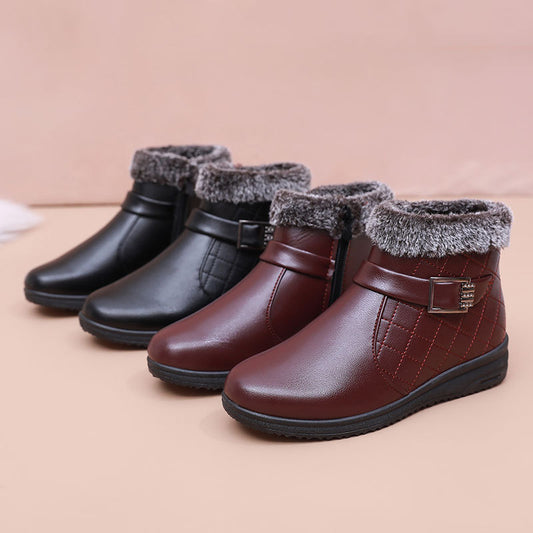 Cotton Plus Velvet Warm Booties Flat Leather Shoes