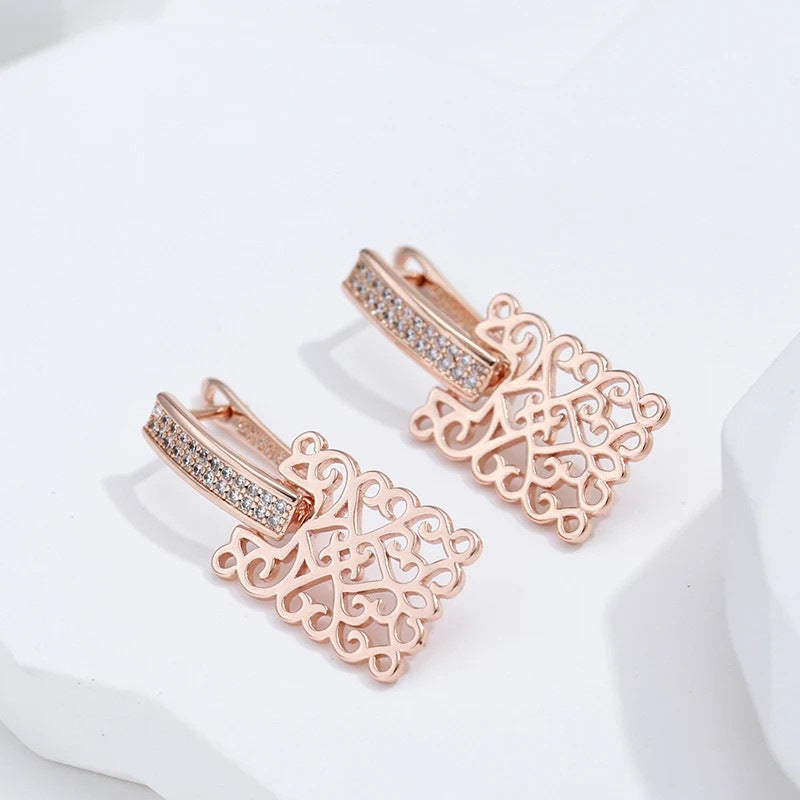 Unique Design reen Natural Zircon Women's Pendant Earrings Rose Gold Vintage Bridal JewelryFull G