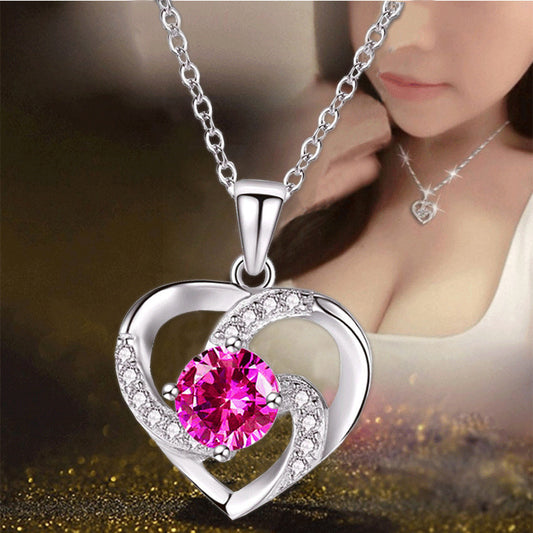 Fashion Lady Heart Pendant Plated 925 Silver Necklace Jewelry