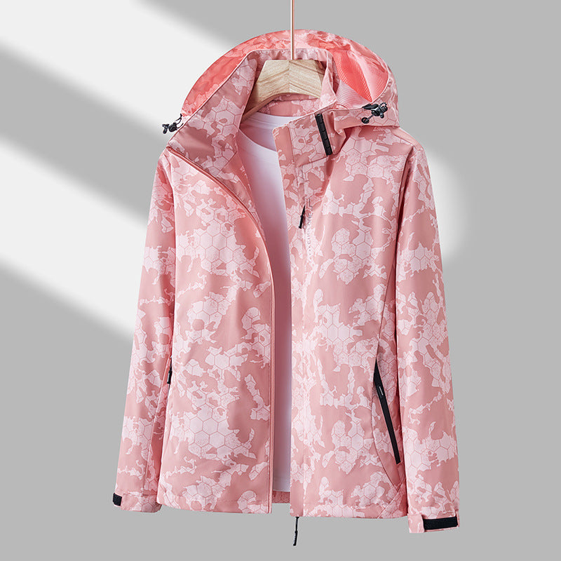 Printed Hooded Windbreaker Unisex Fashion Solid Color Zip-up Jacket Waterproof Windproof Outwear For Women Men Clothing