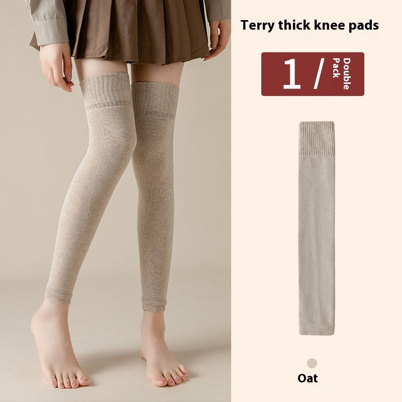 Fleece-lined Extra Thick Fluffy Loop Long Knee Pad Foot Sock