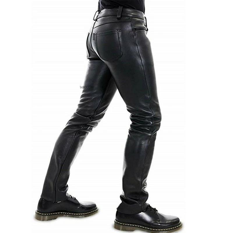 2022wish Amazon European And American Solid Color PU Elastic Leisure Men Leather Pants