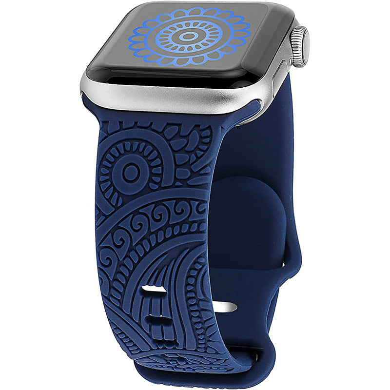 Laser Carved Embossed Cashew Printed Silicone Strap