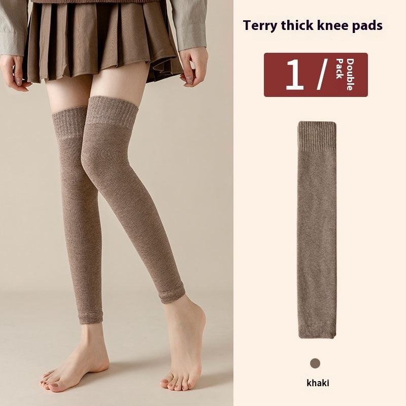 Fleece-lined Extra Thick Fluffy Loop Long Knee Pad Foot Sock