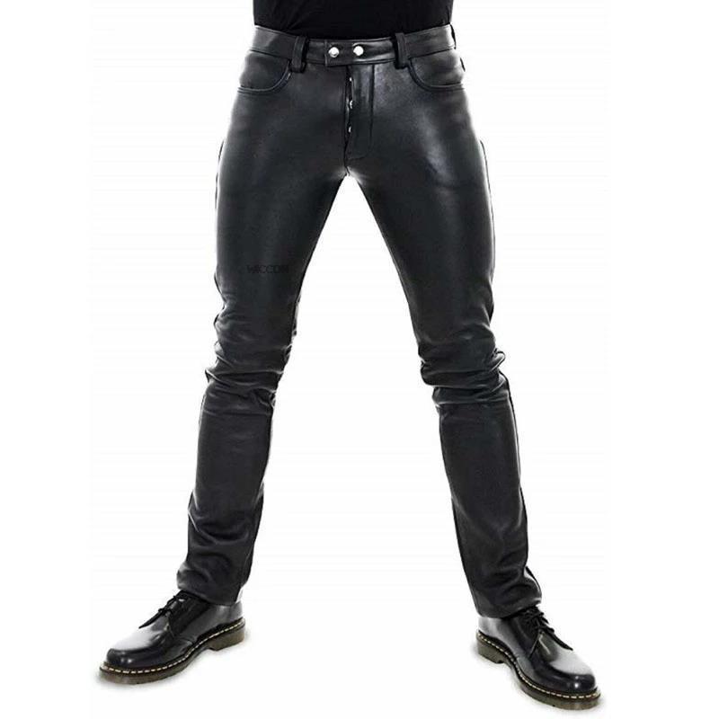 2022wish Amazon European And American Solid Color PU Elastic Leisure Men Leather Pants