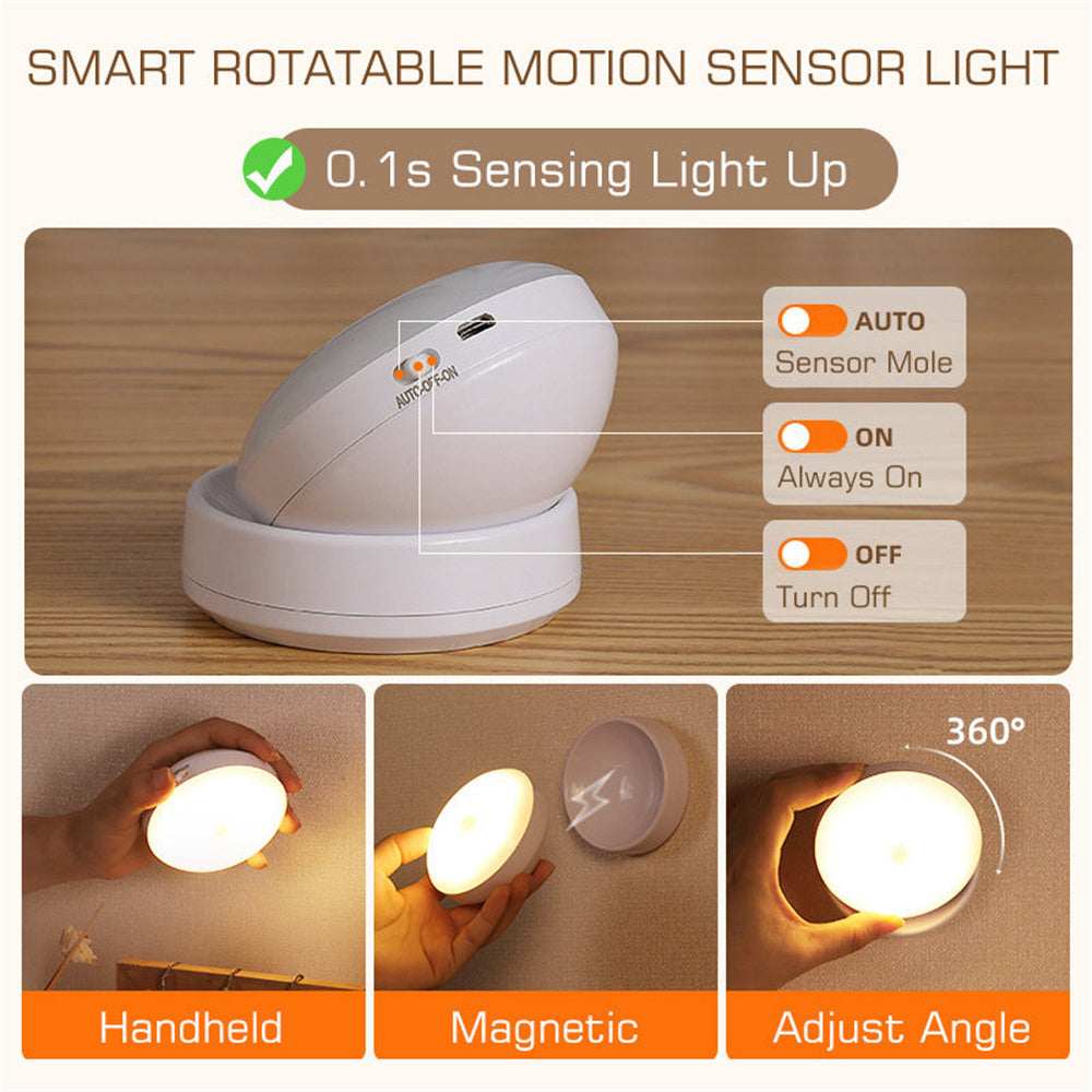 Motion Sensor LED Night Light USB Rechargeable Wall Lamp For Kitchen Cabinet Wardrobe Staircase Room Wireless LED Closet Light